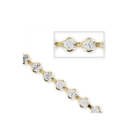 Swarovski štrasová retiazka 3mm Crystal/Gold Tone 20cm