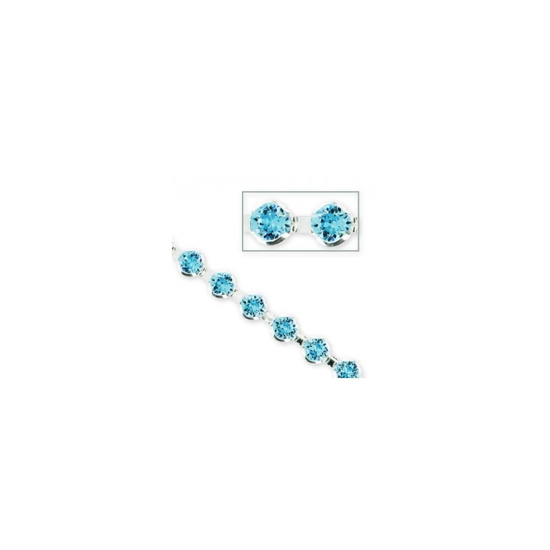 Swarovski štrasová retiazka 4mm Aquamarine / Rhodium Tone x20cm