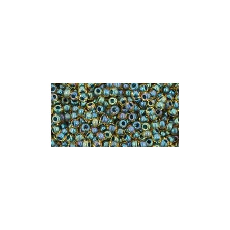 TOHO Round Beads 11/0 Inside-Color Rainbow Topaz/Opaque Emerald Lined - 10g