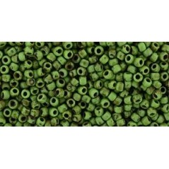 TOHO Round Beads 11/0 Hybrid Frosted Opaque Mint Green Picasso - 10g