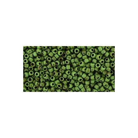 TOHO Round Beads 11/0 Hybrid Frosted Opaque Mint Green Picasso - 10g