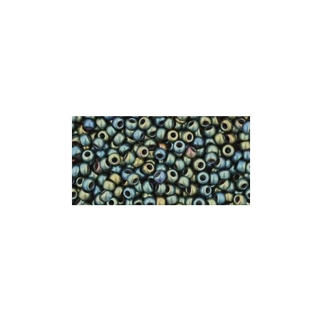 TOHO Round Beads 11/0 Frosted Metallic Iris - Green/Brown - 10g