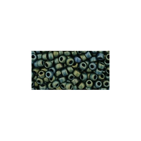 TOHO Round Beads 8/0 Frosted Metallic Iris Green/Brown - 10g