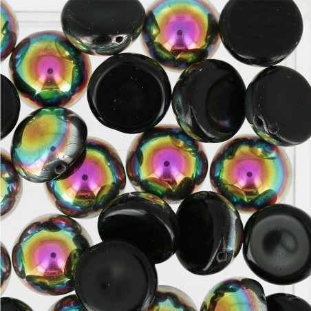 DOME Beads 14x8mm Jet Vitrail x 5ks